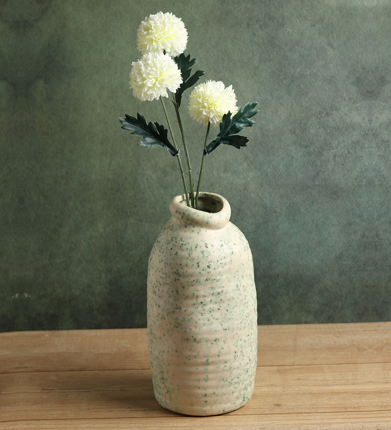 (1Pc) Green Ceramic Flower Vase For Living Room Decor