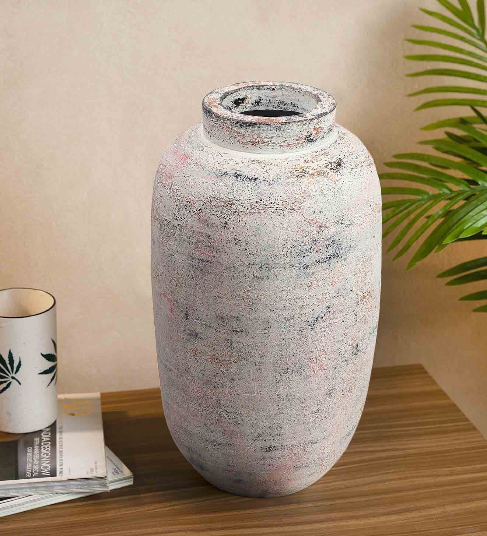(1Pc) Pink & Grey Terracotta Decorative Vase For Living Room Decor