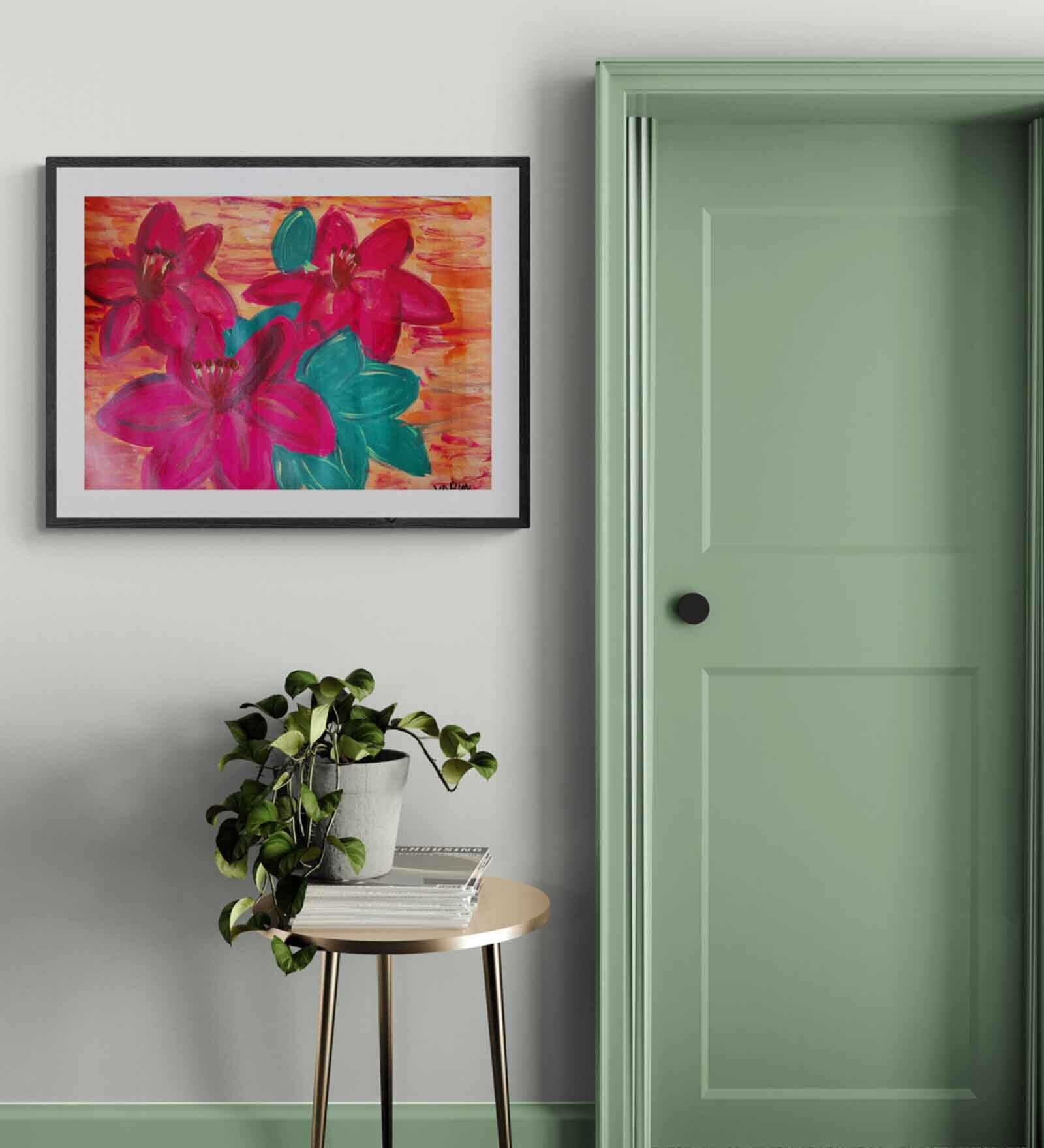 Flowers Bright Handmade Acrylic Paint On Canvas Unframed