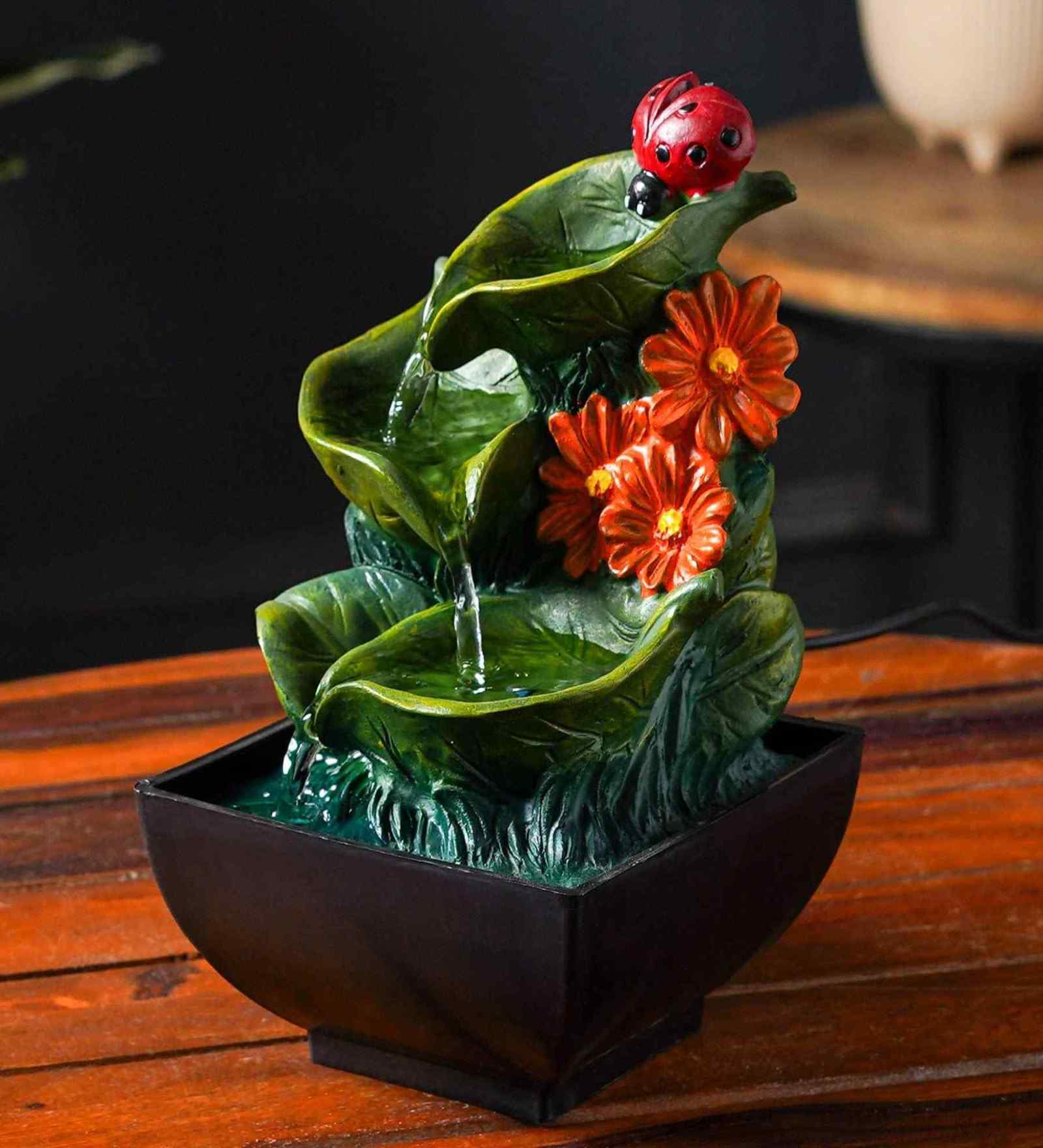 Flowing Leaf Indoor Table Fountain (Green & Beige)