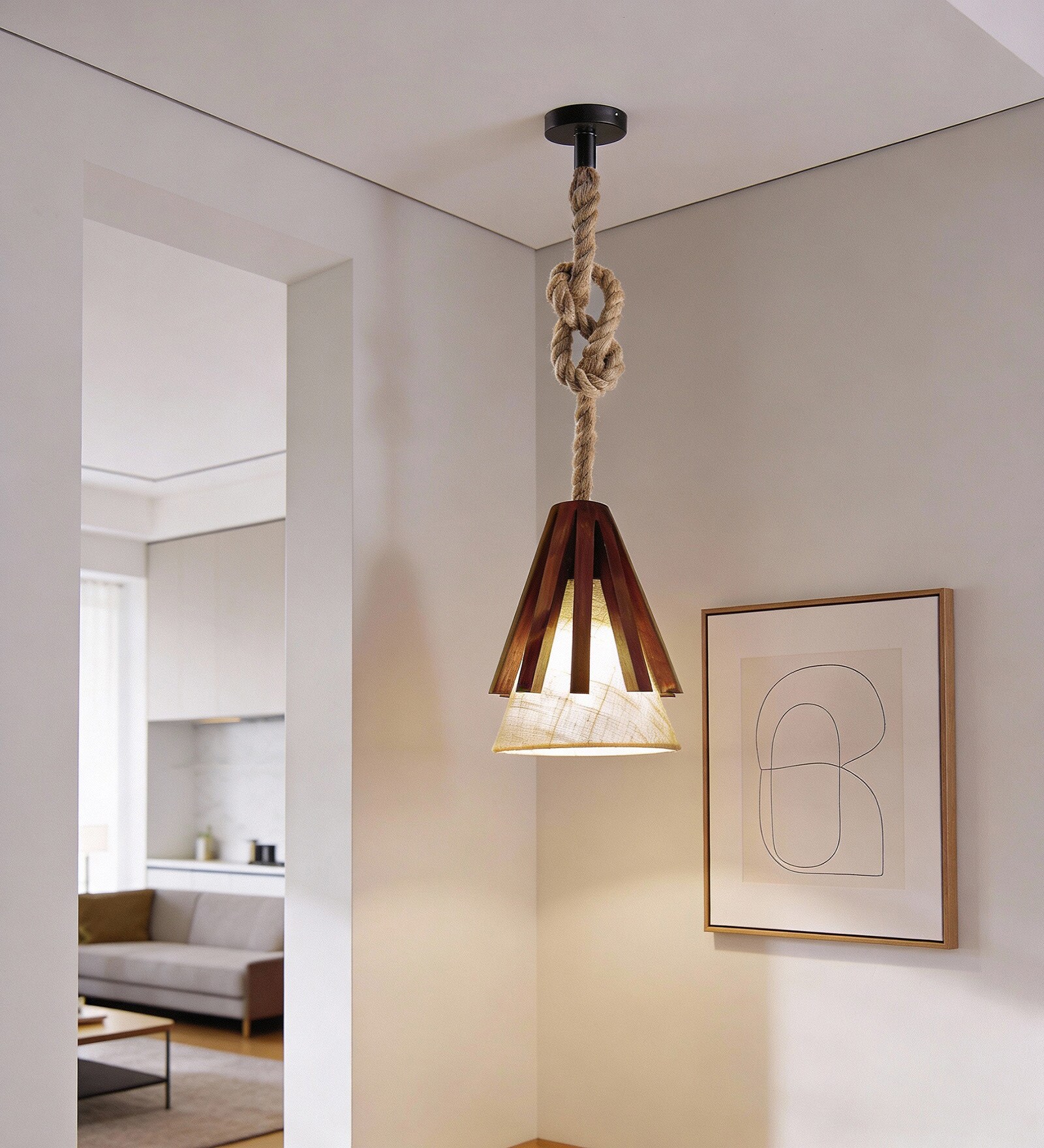 Flue Brown Solid Wood Single Hanging Light