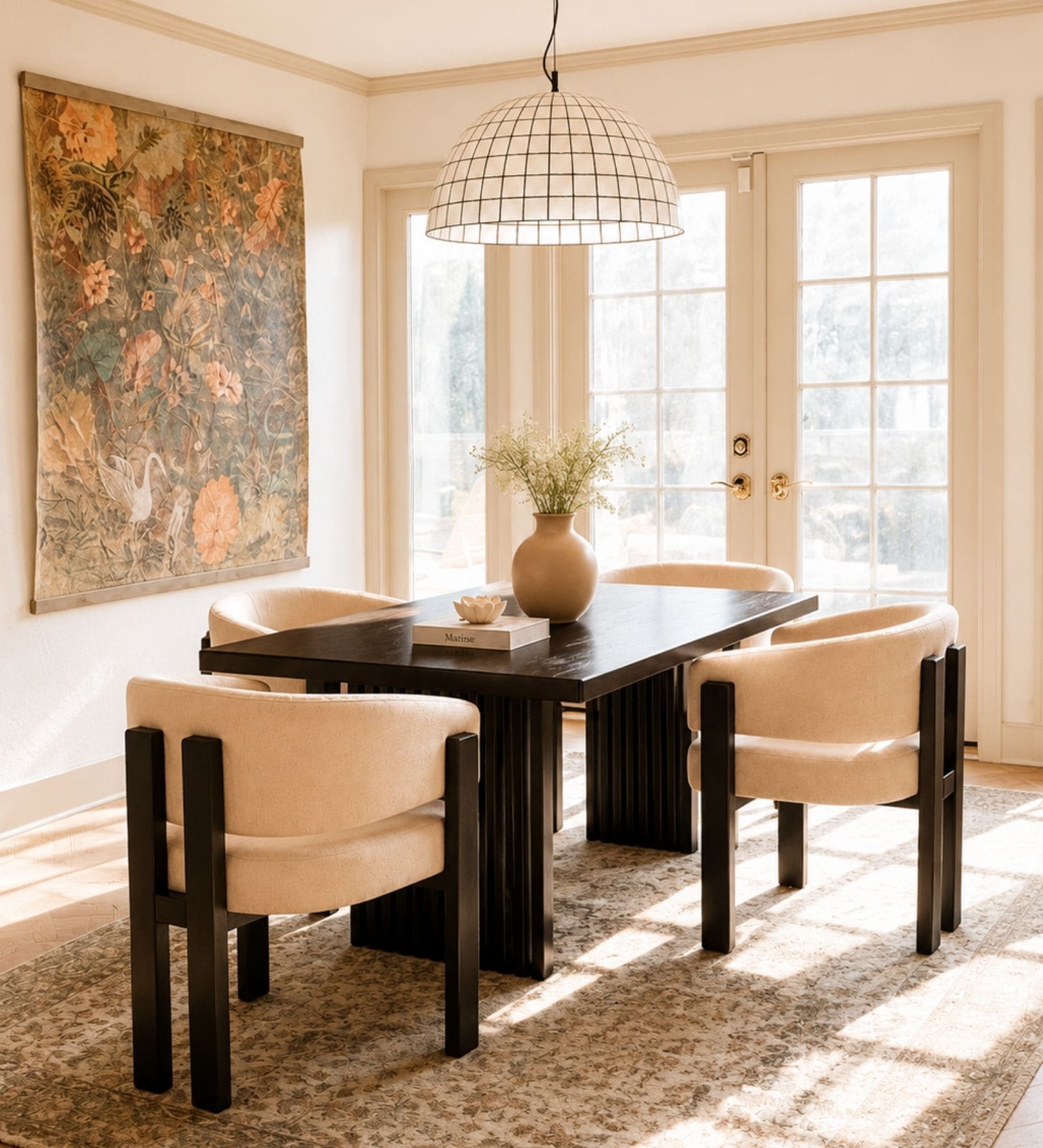 Flute Wooden 4 Seater Dining Table Set In Brown Finish