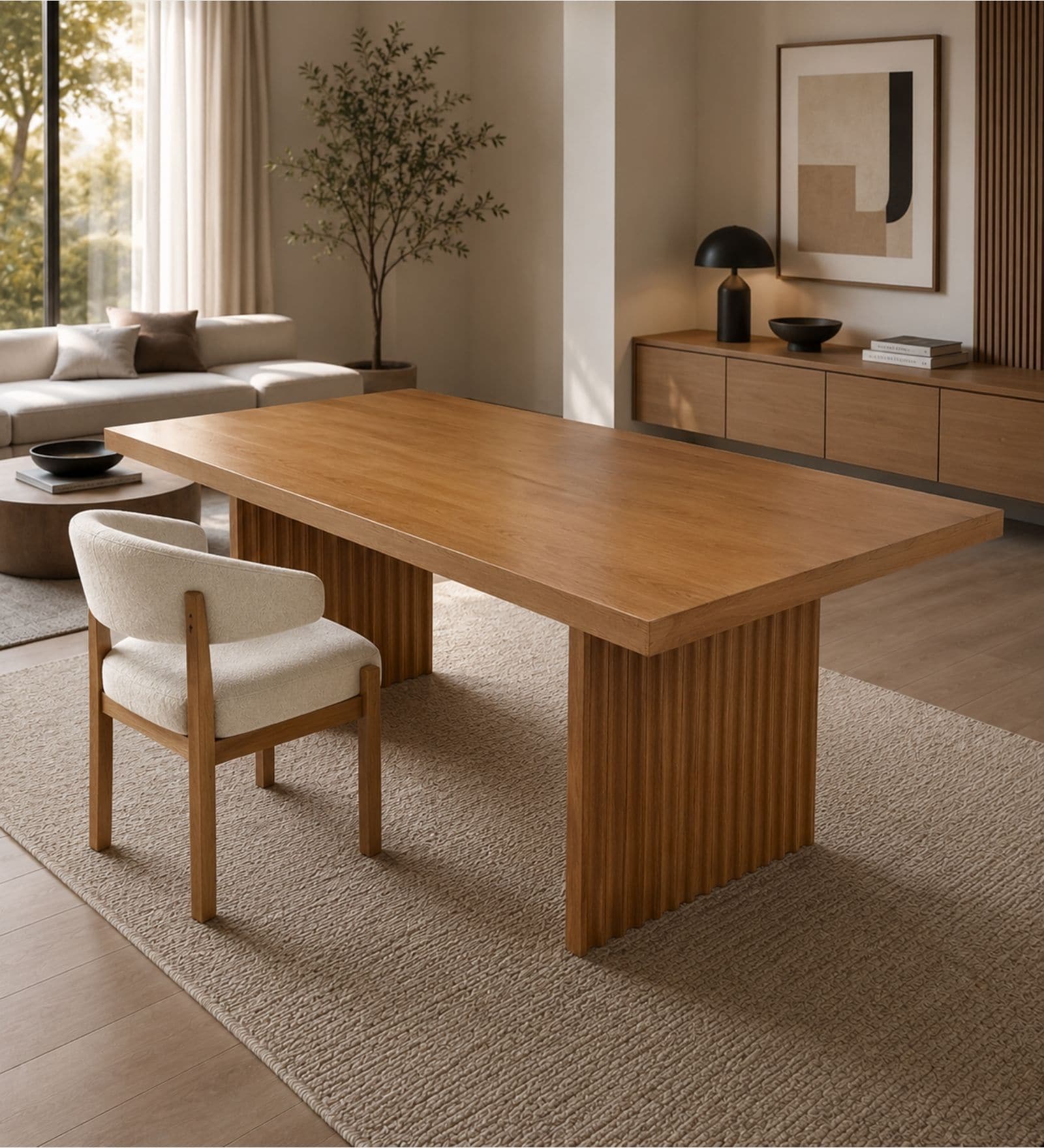 Flute Wooden 4 Seater Dining Table Set In Honey Gold Finish