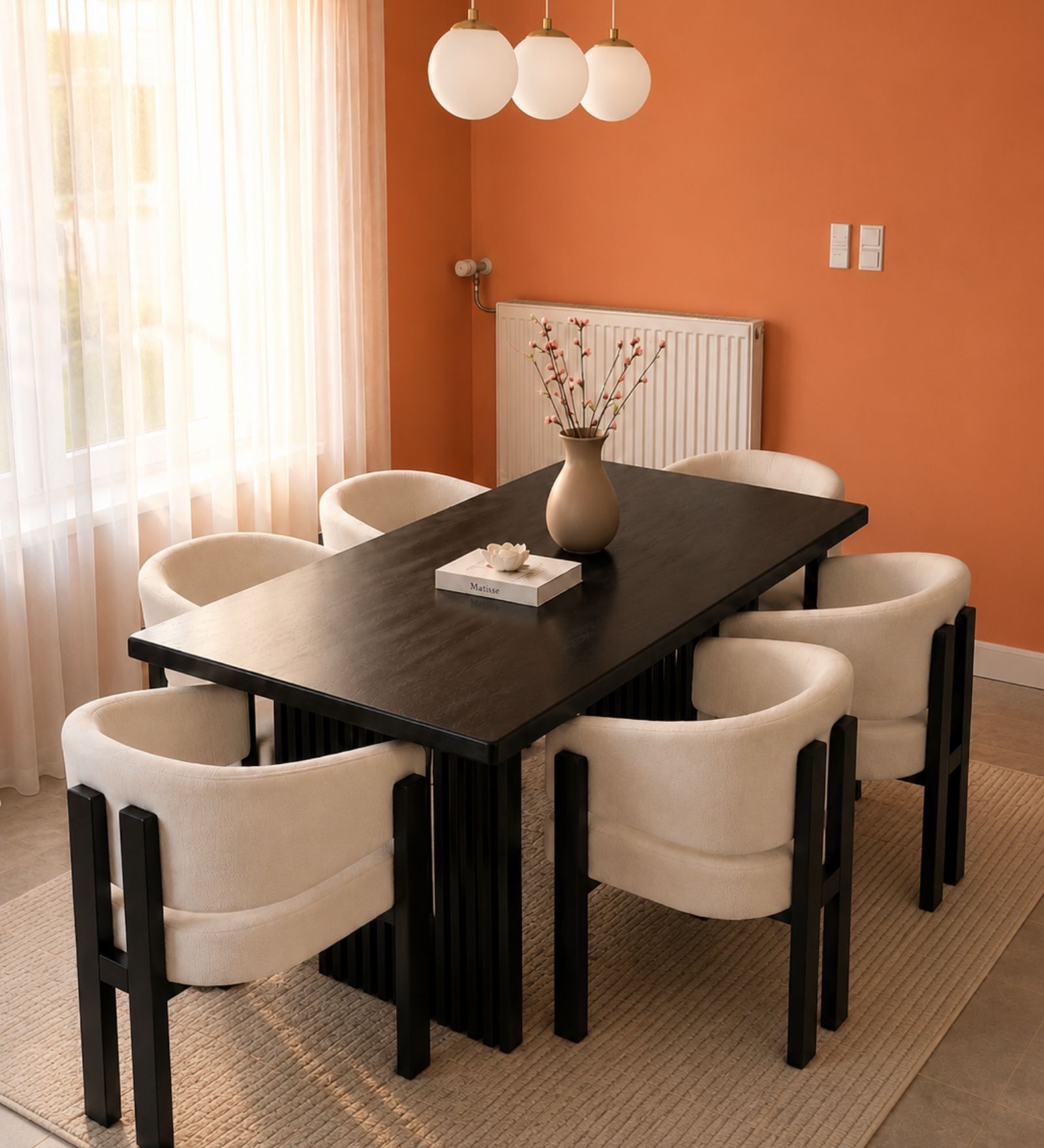 Flute Wooden 6 Seater Dining Table Set In Brown Finish