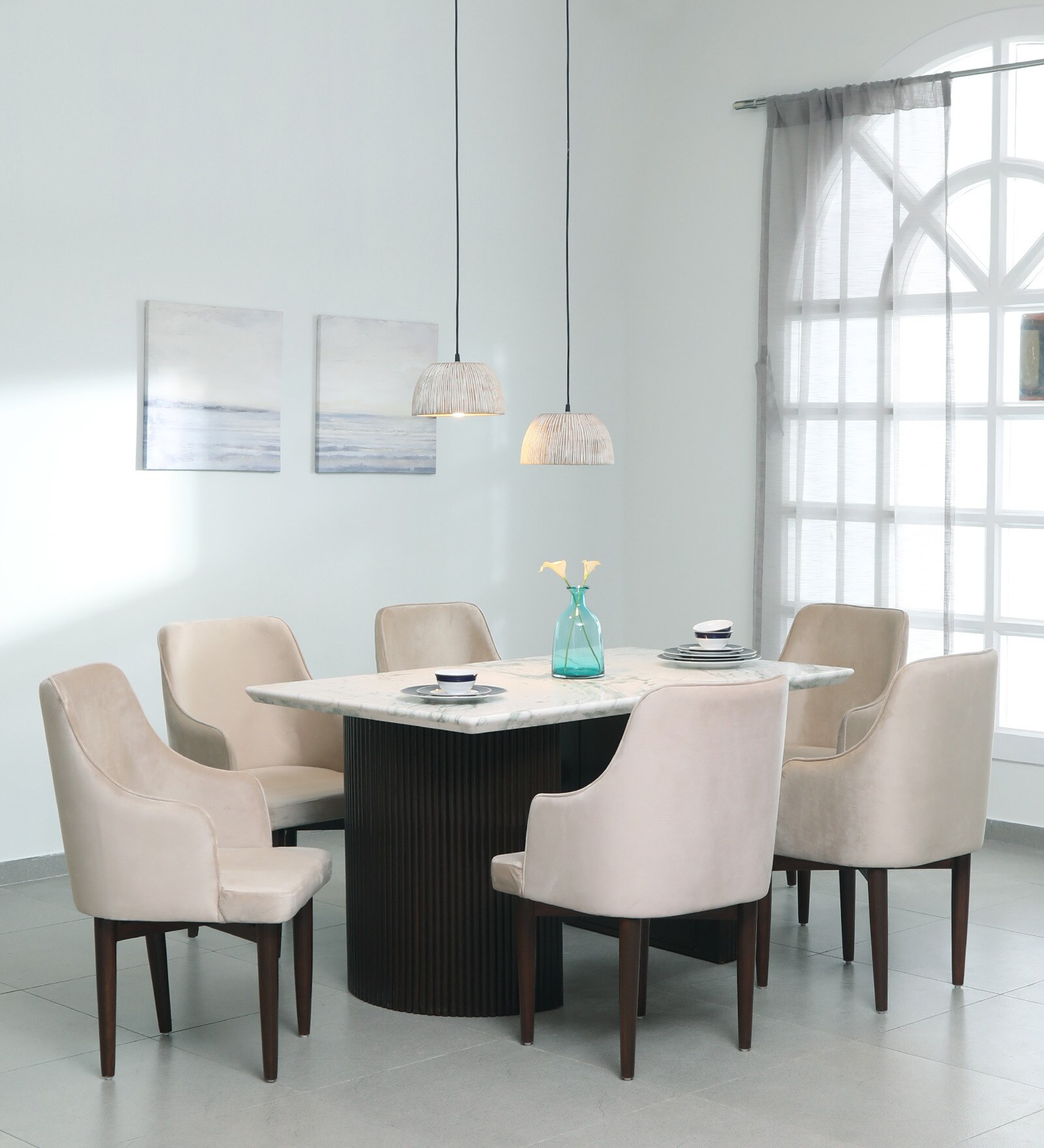 Buy Fluted 6 Seater Dining Set In Ply Wood Finish at 30 OFF by Crafted