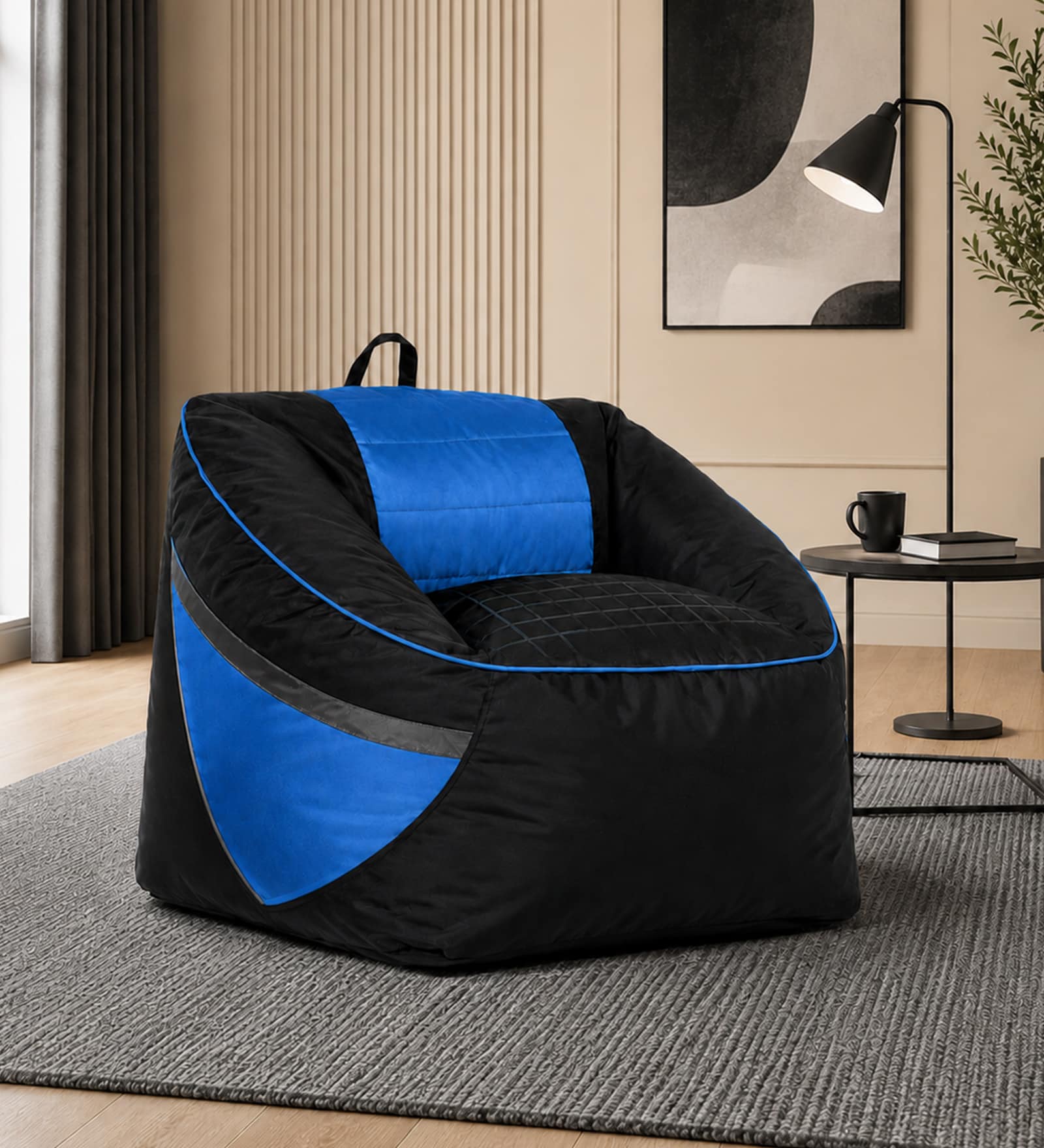Flux All Weather Water Resistant Bean-Filled Gaming Chair in Black and Blue Colour