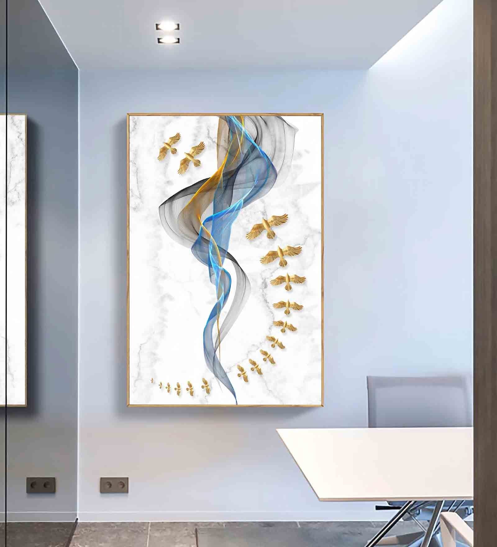 Flying Bird Multicolour Engineered Wood Framed Canvas Wall Painting