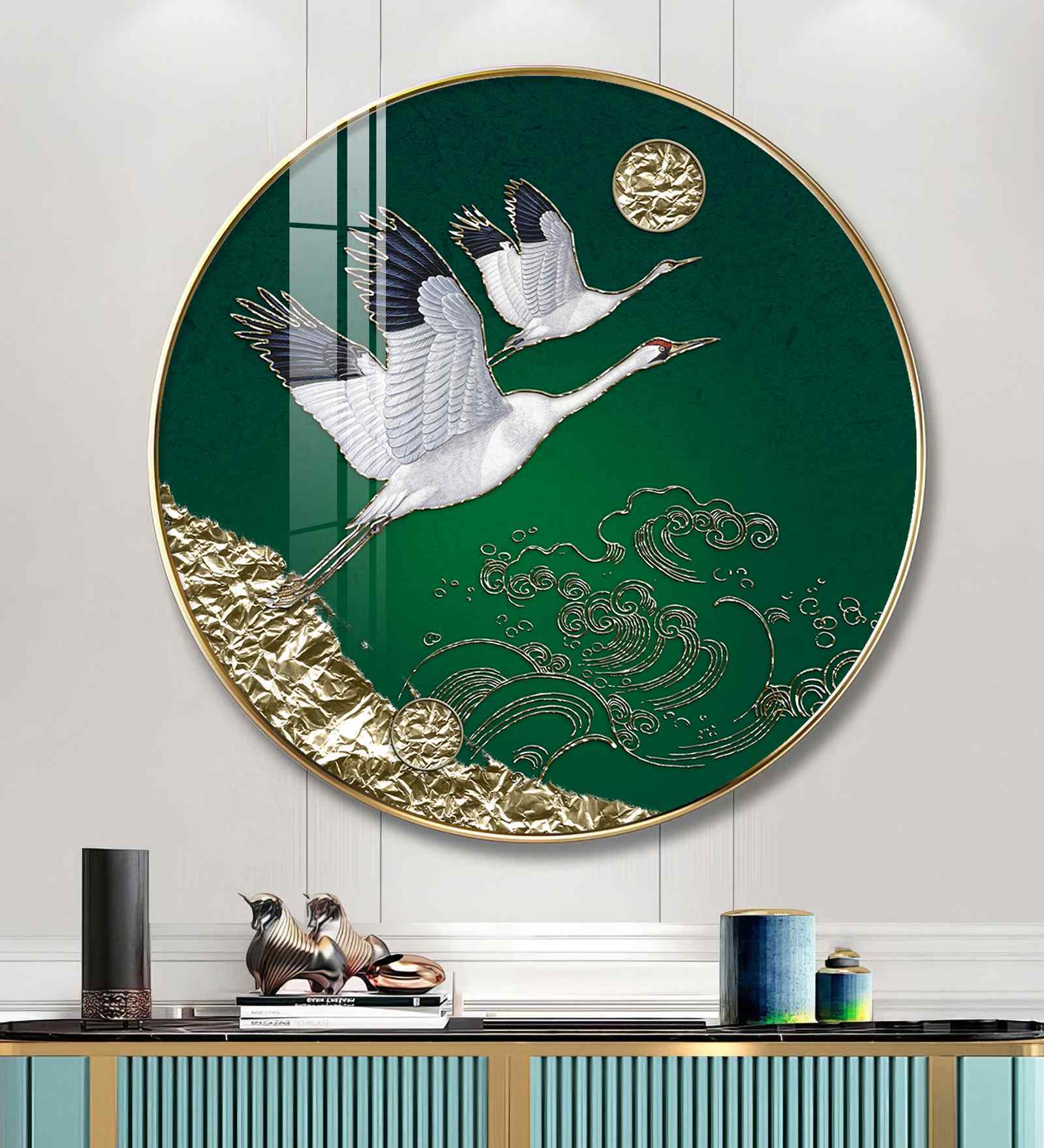 Flying Crane Acrylic Round Wall Art