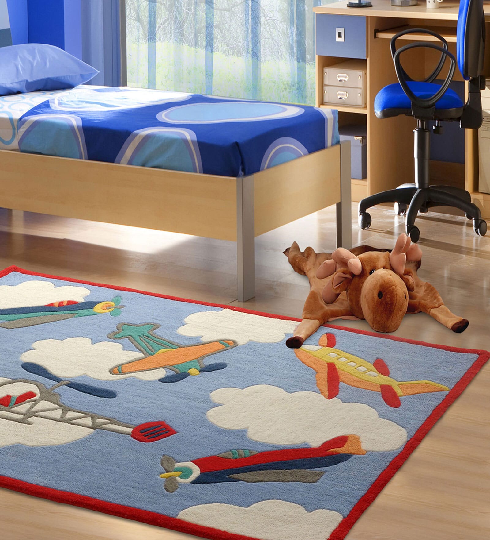 Multicolor Character Wool 3 ft x 5 ft Kids Carpet