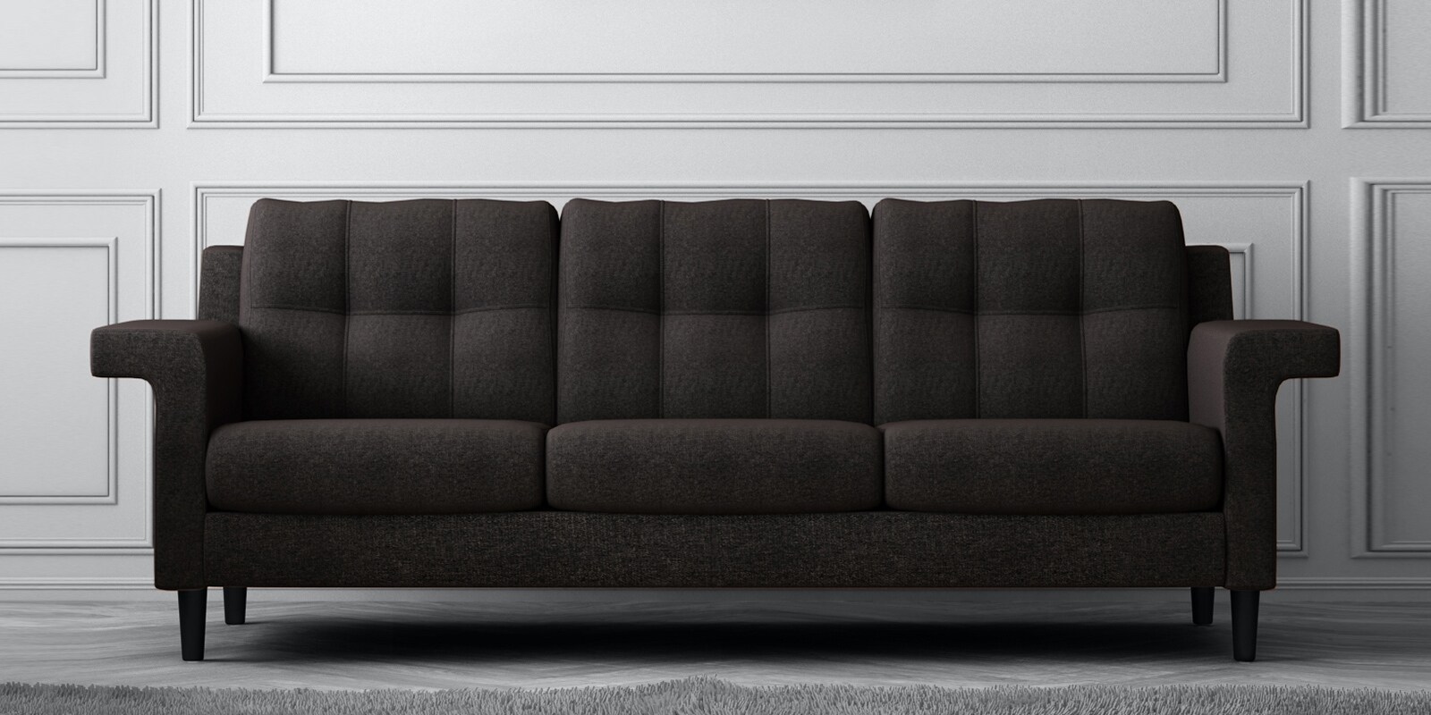 Flight Fabric 3 Seater Sofa in Dark Grey Colour Flight Fabric 3 Seater Sofa in Dark Grey Colour