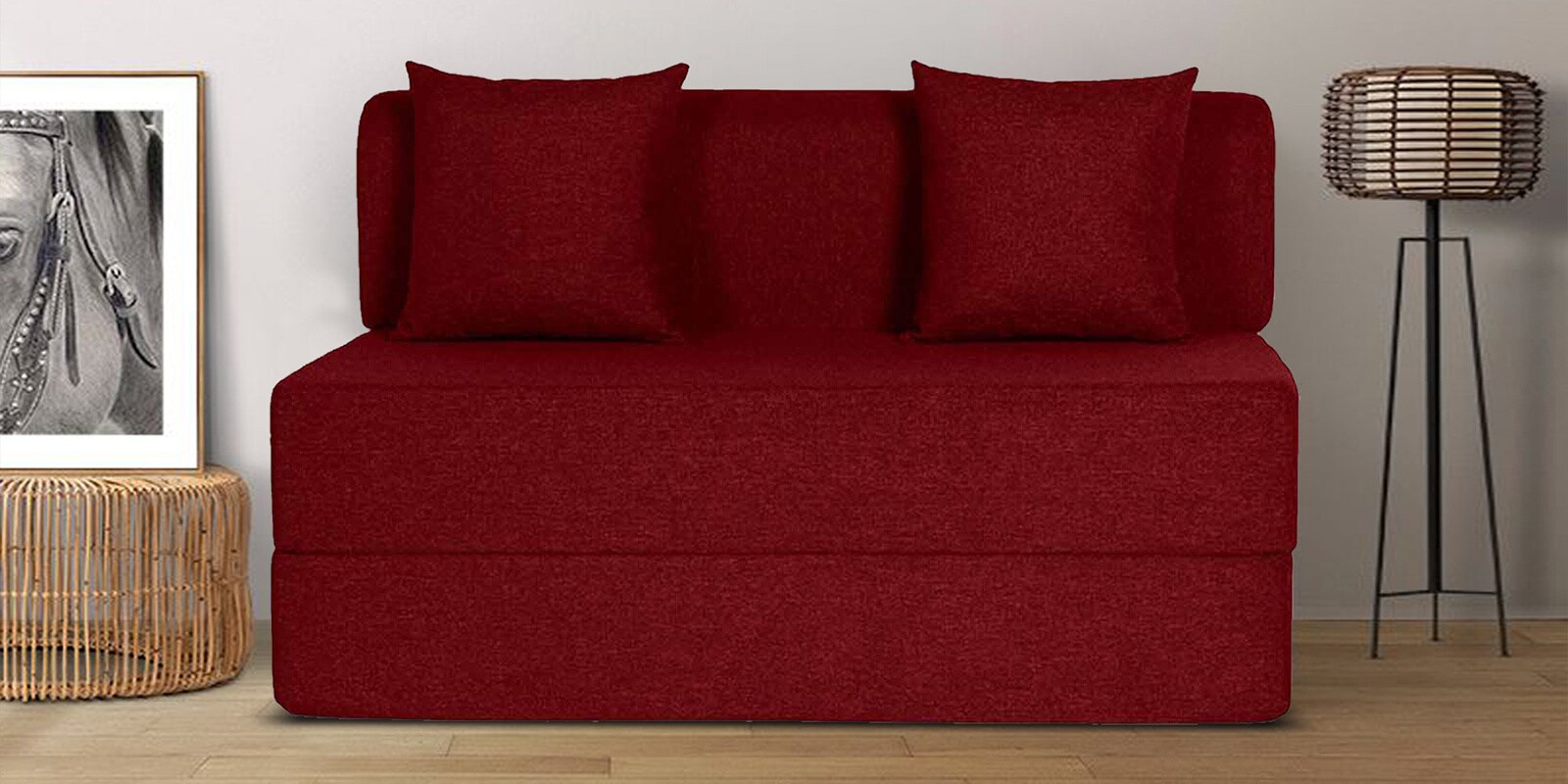 Flipper Fabric 2 Seater Sofa Cum Folding Bed In Rose Colour