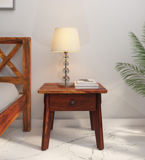 Flair Sheesham Wood Bedside Table In Provincial Teak Finish With Drawer