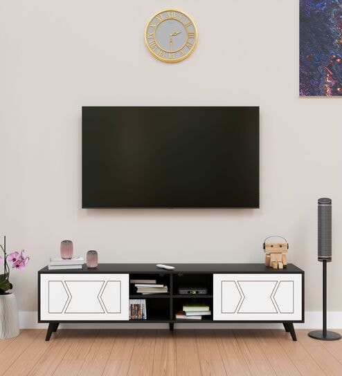 Flaire TV Console In Black & White Finish