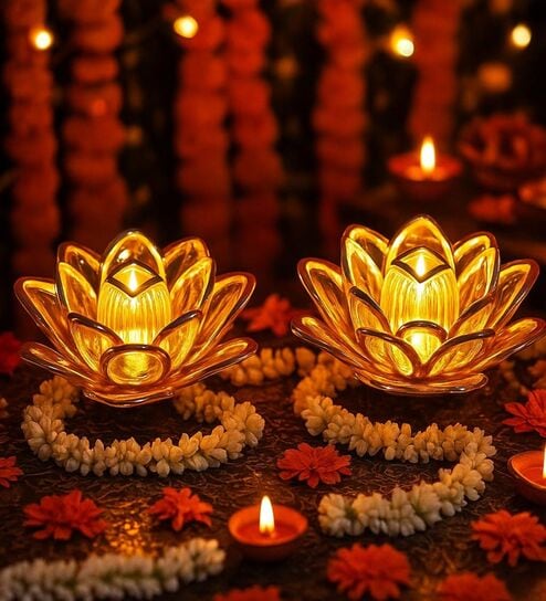 Flameless & Smokeless Acrylic Decorative Diya (Set of 2)