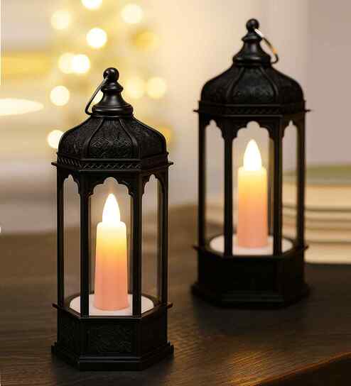 Flameless  Antique Plastic Black Lanter Lamp