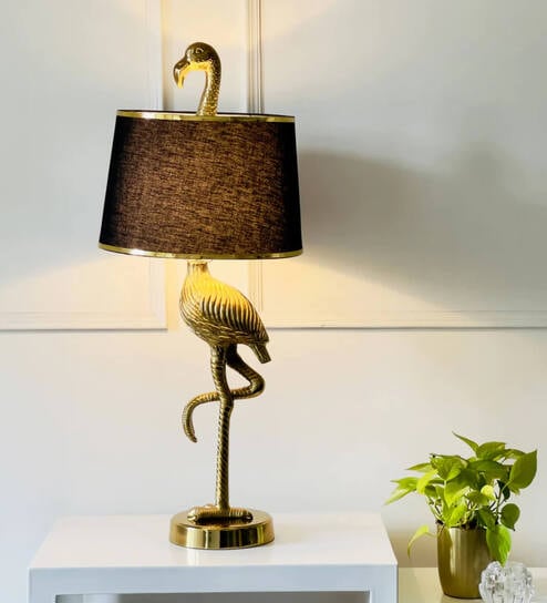 Antique Brass Finish Metal Design Flamingo Table Lamp