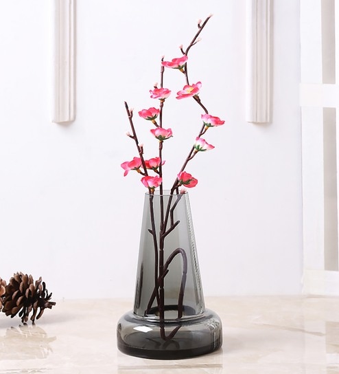 Buy Grey Flat Base Fine Glass Vase By Aapno Rajasthan Online