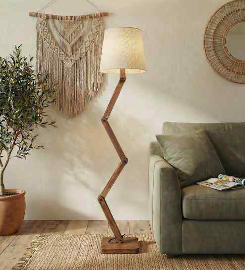 Flex Wooden Floor Lamp with Jute Shade & Brown Base