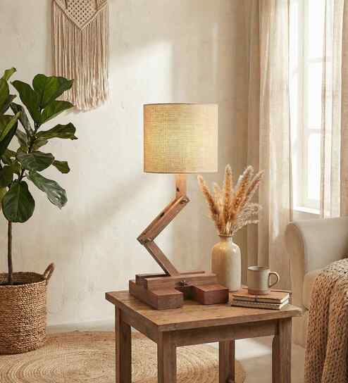Flex Wooden Table Lamp with Jute Shade & Brown Base