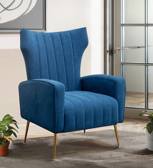 Flexed  Velvet Guest Chairs In Blue Colour