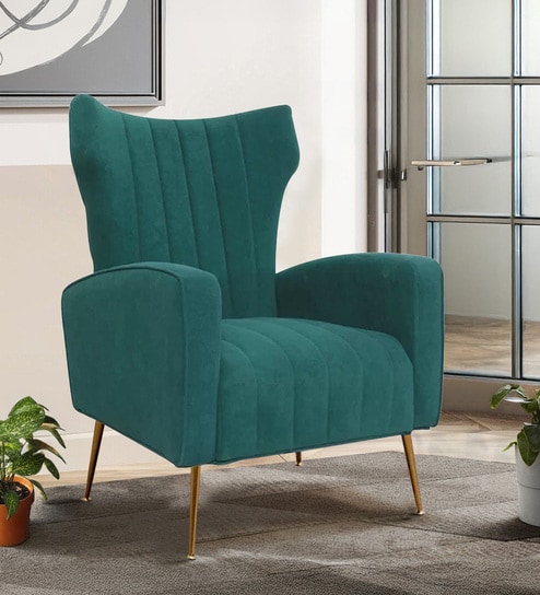 Flexed  Velvet Guest Chairs In Green  Colour