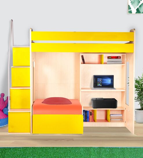 Buy Combi Bunk Bed in Yellow Colour with Drawer Storage & Study Table ...