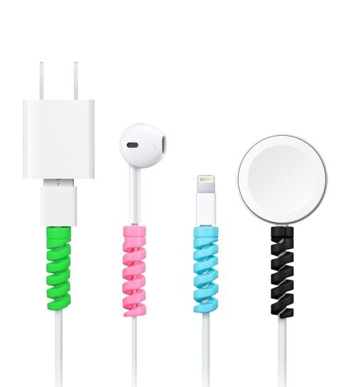 Flexible Silicone Mouse Cell Phone Charger Wire Cable Protector Saver, 4 Pcs, Multi Color