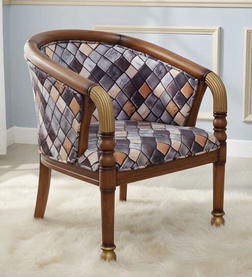 Flint Teak Wood Arm Chairs In Gold Finish