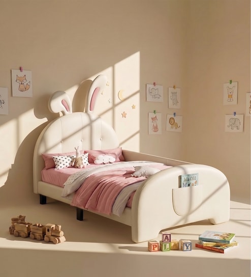 Floppy Ears Kids Toddler Bed In White Colour