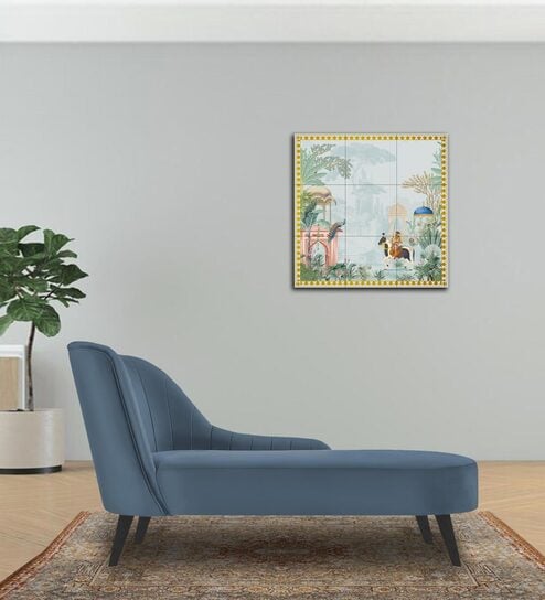 Flora RHS Velvet Chaise Lounger In Oxford Blue Colour