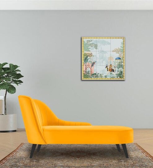 Flora RHS Velvet Chaise Lounger In Safforn Yellow Colour