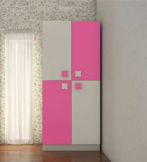 Flora Kid's 2 Door Wardrobe in Ivory & Barbie Pink Colour