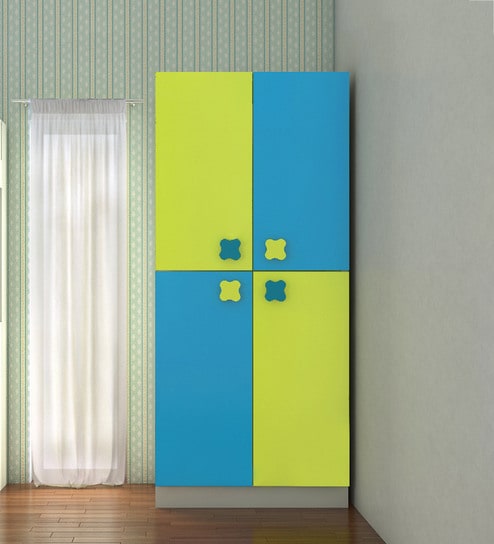 Buy Flora Kid S Two Door Wardrobe In Lime Yellow Azure Blue