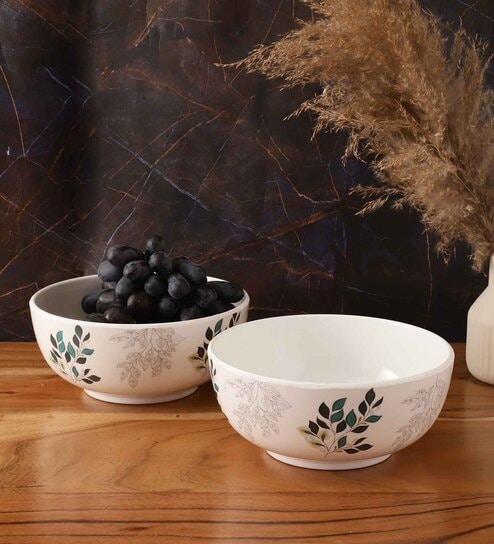 Floral 1000 ml White Melamine (Set of 2) Serving Bowls