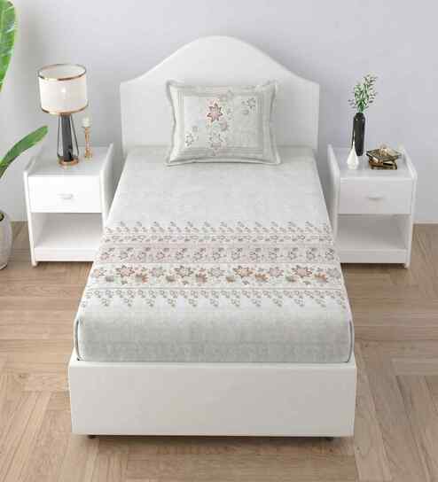 Floral Brown Spring Glory Cotton186 TC Single Bedsheet With 1 Pillow Cover