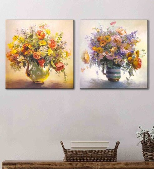 Floral Bunch Multicolour Synthetic Wood Framed Canvas Art Print