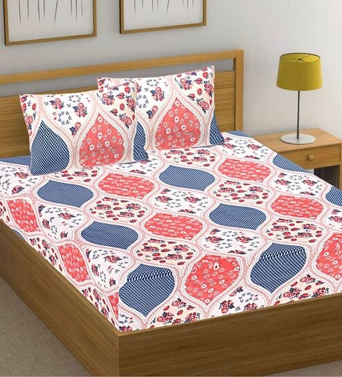 Yellow Floral Cotton Queen Double Size Bed Sheet With 2 Pillow Covers