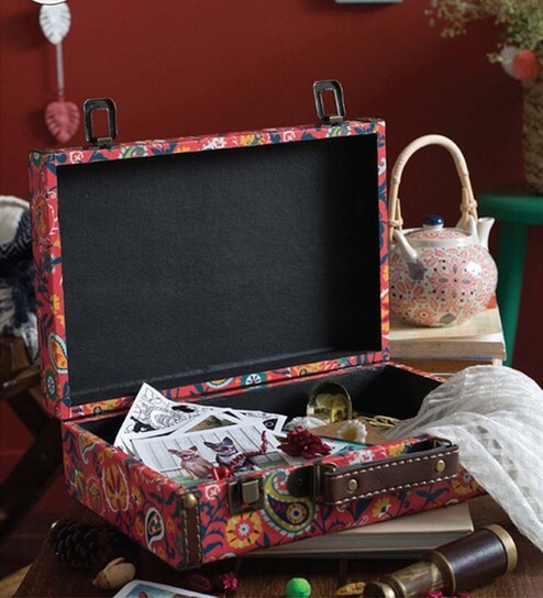 Green Mdf Floral Fox Canvas Storage Decorative Box