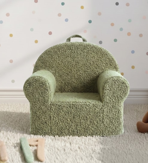 Snuggle Faux Fur Kids Lounge Chair In Green Colour