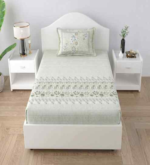 Floral Green Spring Glory Cotton186 TC Single Bedsheet With 1 Pillow Cover