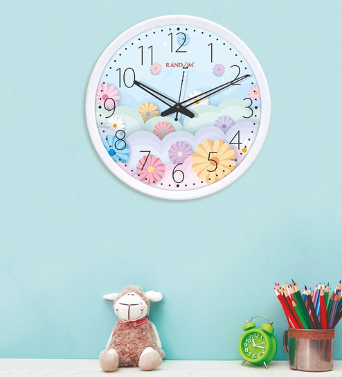 White Plastic Floral Modern Wall Clock