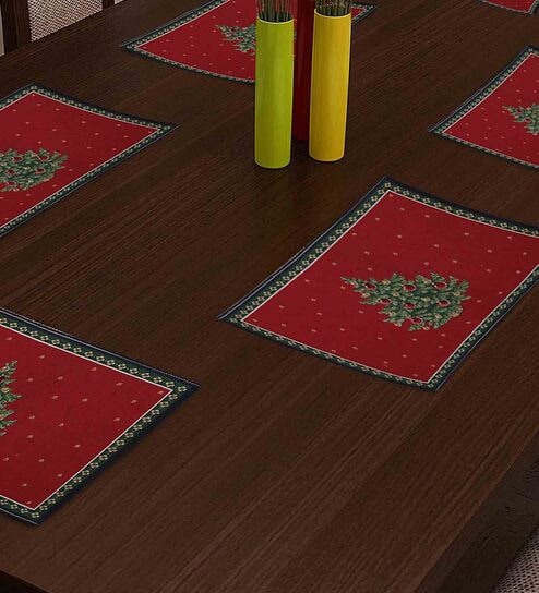 Floral Red Cotton 19 X13 Inches Placemats (Set of 6)  by Klotthe