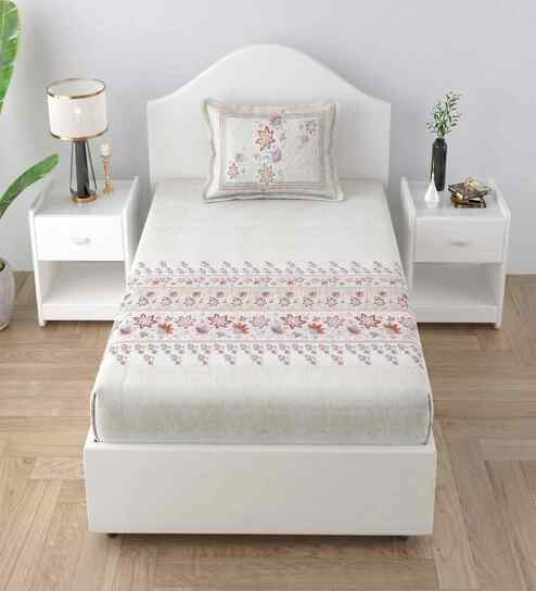 Floral Red Spring Glory Cotton186 TC Single Bedsheet With 1 Pillow Cover