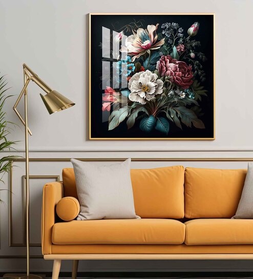 Floral Serenity Glass Finish Square Wall Art