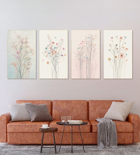 Floral Set of 4 Canvas Wall Painting Gold Frame