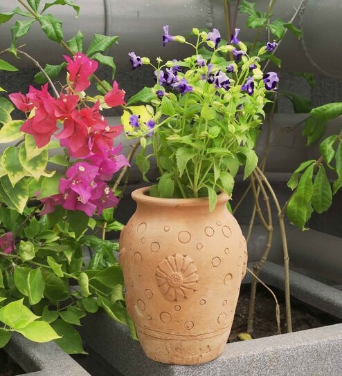 Brown Floral Symphony Clay Planter