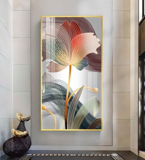 Floral Wave Glass Finish Vertical Wall Art
