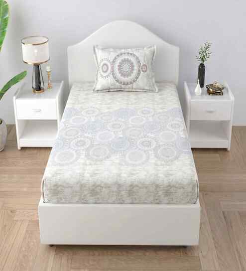 Floral White Spring Glory Cotton186 TC Single Bedsheet With 1 Pillow Cover