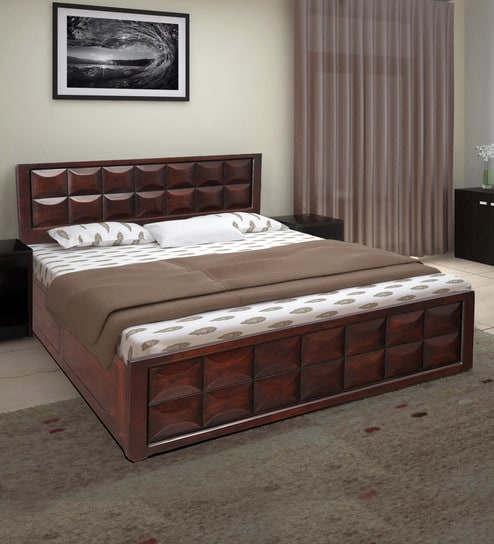 Buy Florence Queen Size Bed With Storage In Walnut By Hometown