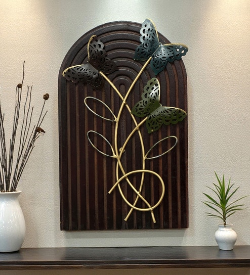 Floria Butterfly Metal Wall Art On Wooden Panel